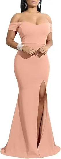 Evening Dresses فساتين سهرة Elegant Women's Off Shoulder High Split Long Formal Party Dress Evening Gown