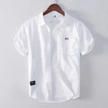 Men Clothing Summer Vintage Simple Appliques Lapel Button Down Shirt Trendy Casual Short Sleeve Slim Comfortable All Match Tops