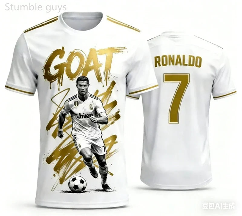 Outdoor Ball Game Men's Ronaldo T-shirt Quick Dry Breathable Summer Sport Jersey Kids Boys Clothes