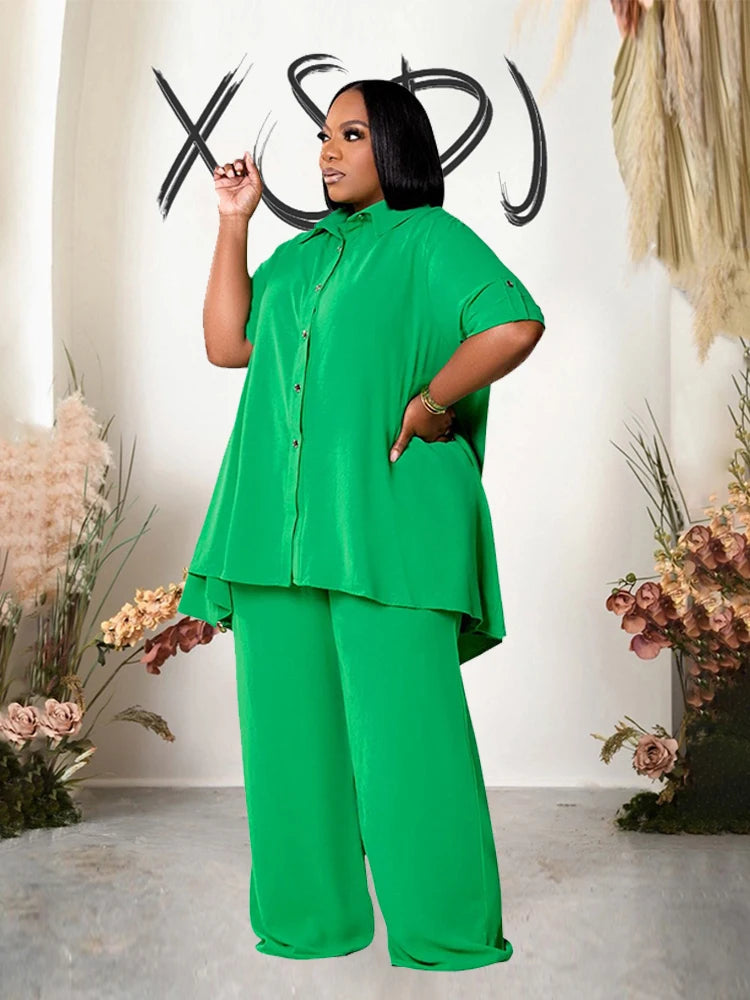 Summer Set Outfit Woman Loose Shirt Blouse and Pants Casual Plus Size for Women 4xl 5xl 6xl 2 Piece Set Wholesale Dropshipping