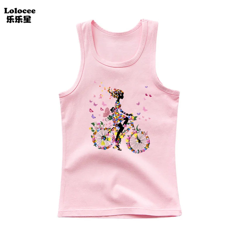 Girls Sleeveless Vest 2025 Summer New Sports Undershirt Cute Owl Print Cotton Tank Top for Kids 3-14 Years