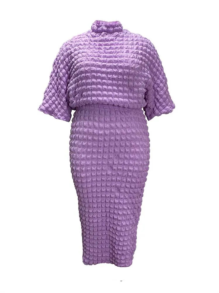 2 Piece Outfits for Woman Plus Size Autumn Ladies Clothes Long Sleeve Round Neck Top and Pleated Skirt Setwholesale Dropshipping