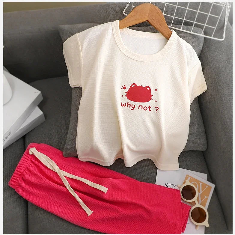 Summer Children's Clothing Sets 2025 Sports School Outfits for Baby Girl Boy 2-Piece Suit T-shirts + Pants Kids 1-8 Years Old