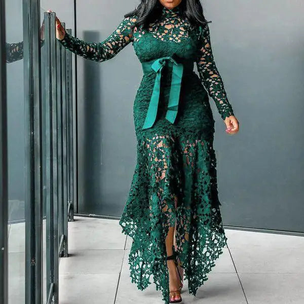 2025 Spring New Arrival Women Dress Summer Elegant Fashion Hollow Out Lace Party Dress Round Neck A-line Prom Women Clothes