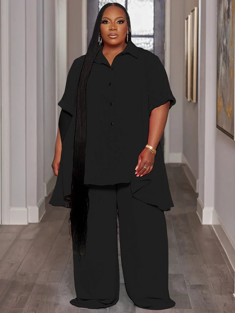 Summer Set Outfit Woman Loose Shirt Blouse and Pants Casual Plus Size for Women 4xl 5xl 6xl 2 Piece Set Wholesale Dropshipping