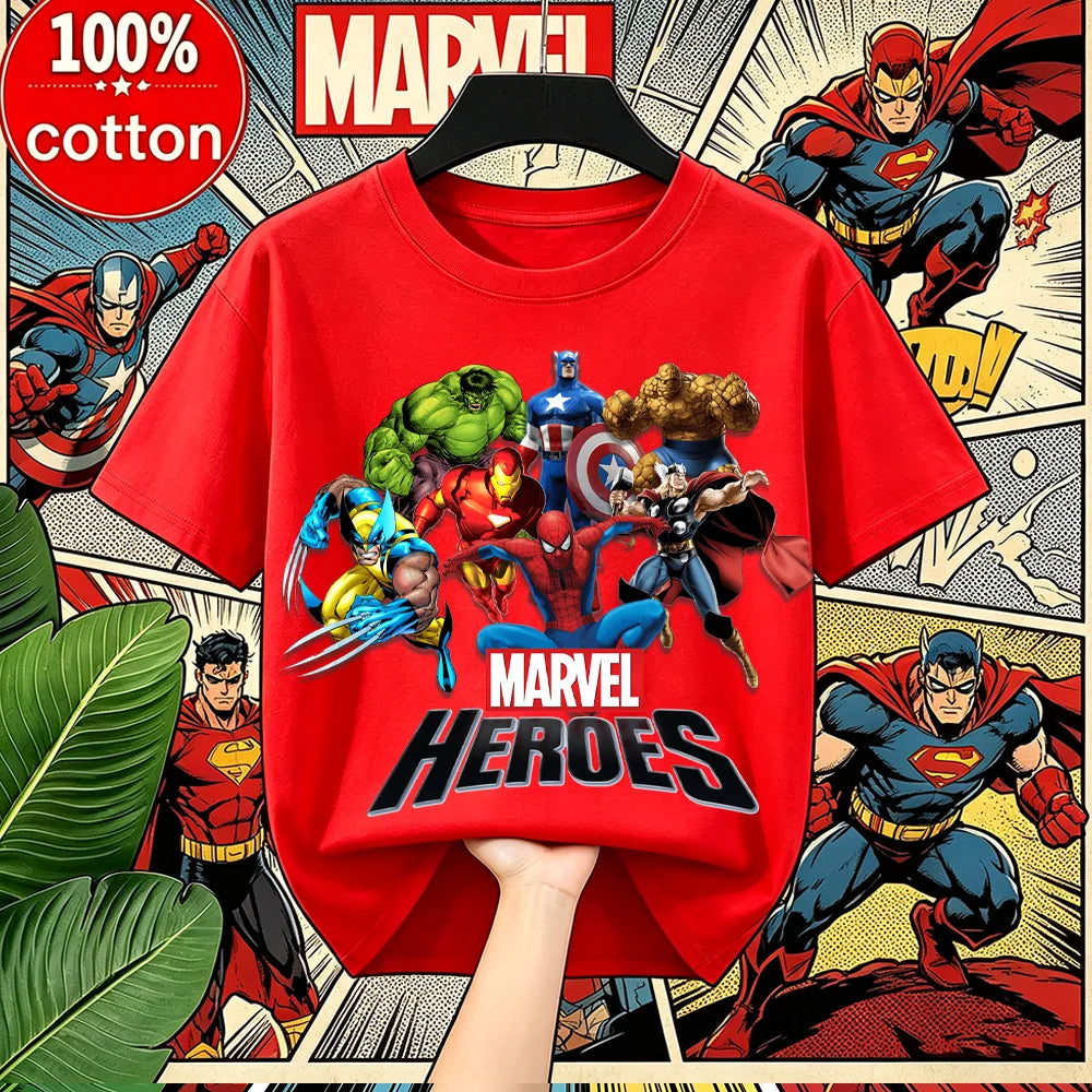 Summer Boys Girls Hulk T-Shirt 3-14 Years Marvel Super Hero Kids Spiderman Breathable Short Sleeve Avengers Soft Tee