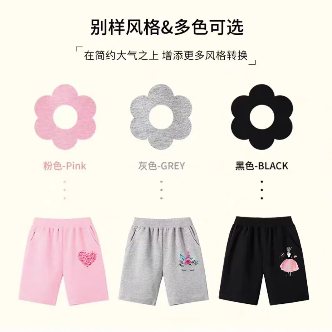 2025 Girls Summer Cat Ear Print Shorts Kids Elastic Waist Beach Short with Pocket Sports Short Pants Kids Cute Clothes 3-14y