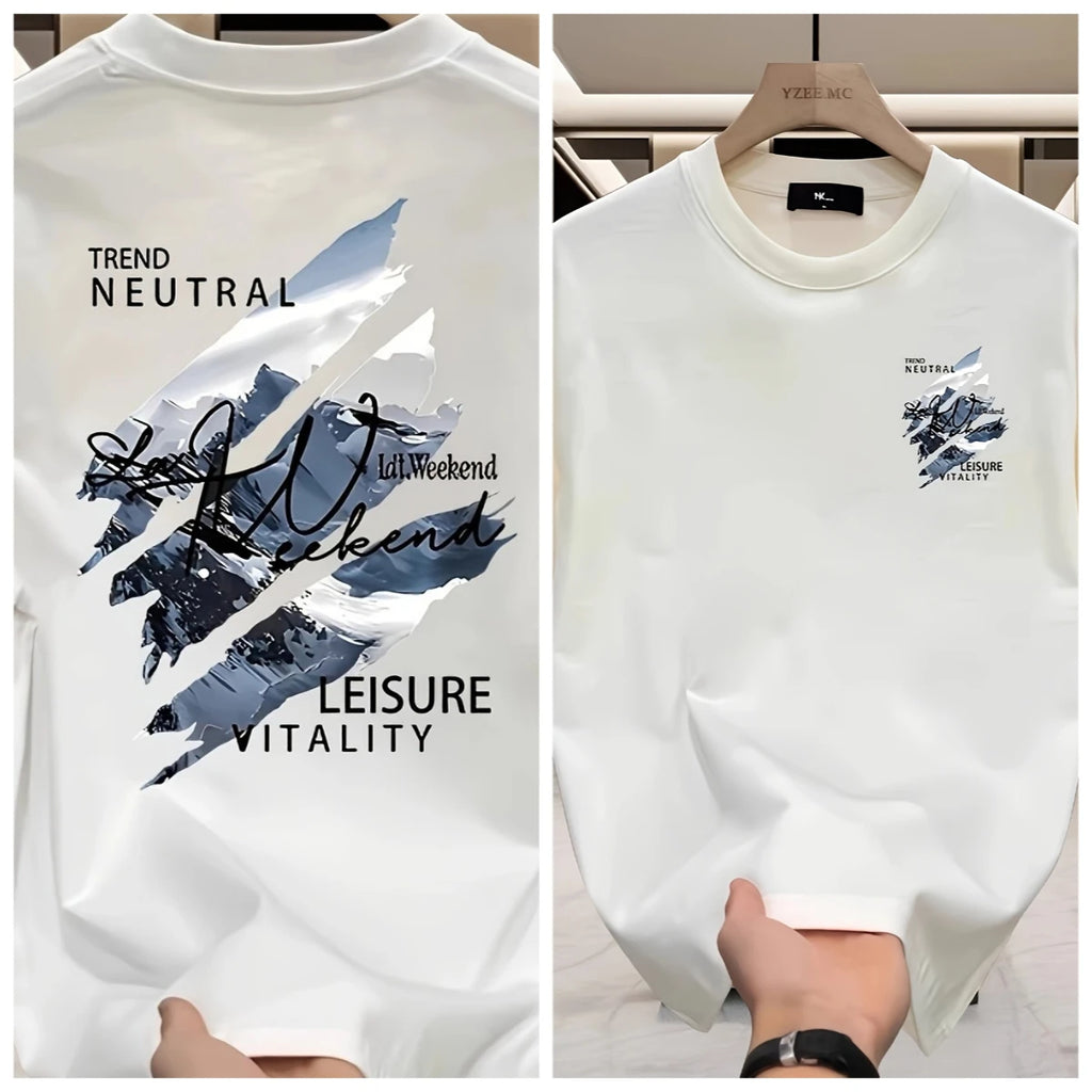 Summer Casual Street Breathable Men's Short-sleeved T-shirt for Outdoor Outings Trendy Printed Men's Clothing