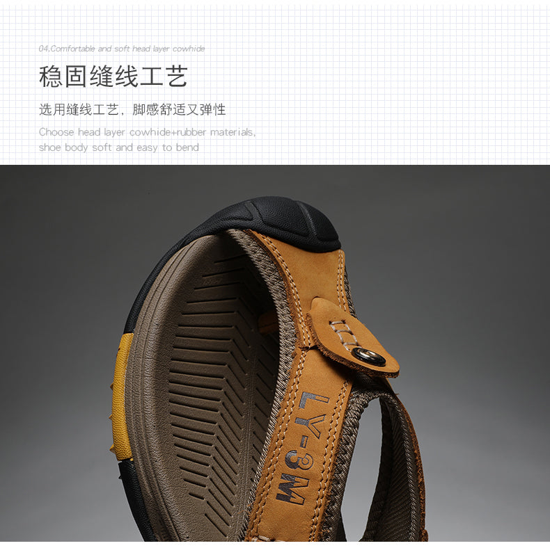 Genuine Cow Leather Shoes Men Sandals Mens Flip Flops Men's Casual Shoes Classic Massage Beach Slippers Anti-slip Summer 2021