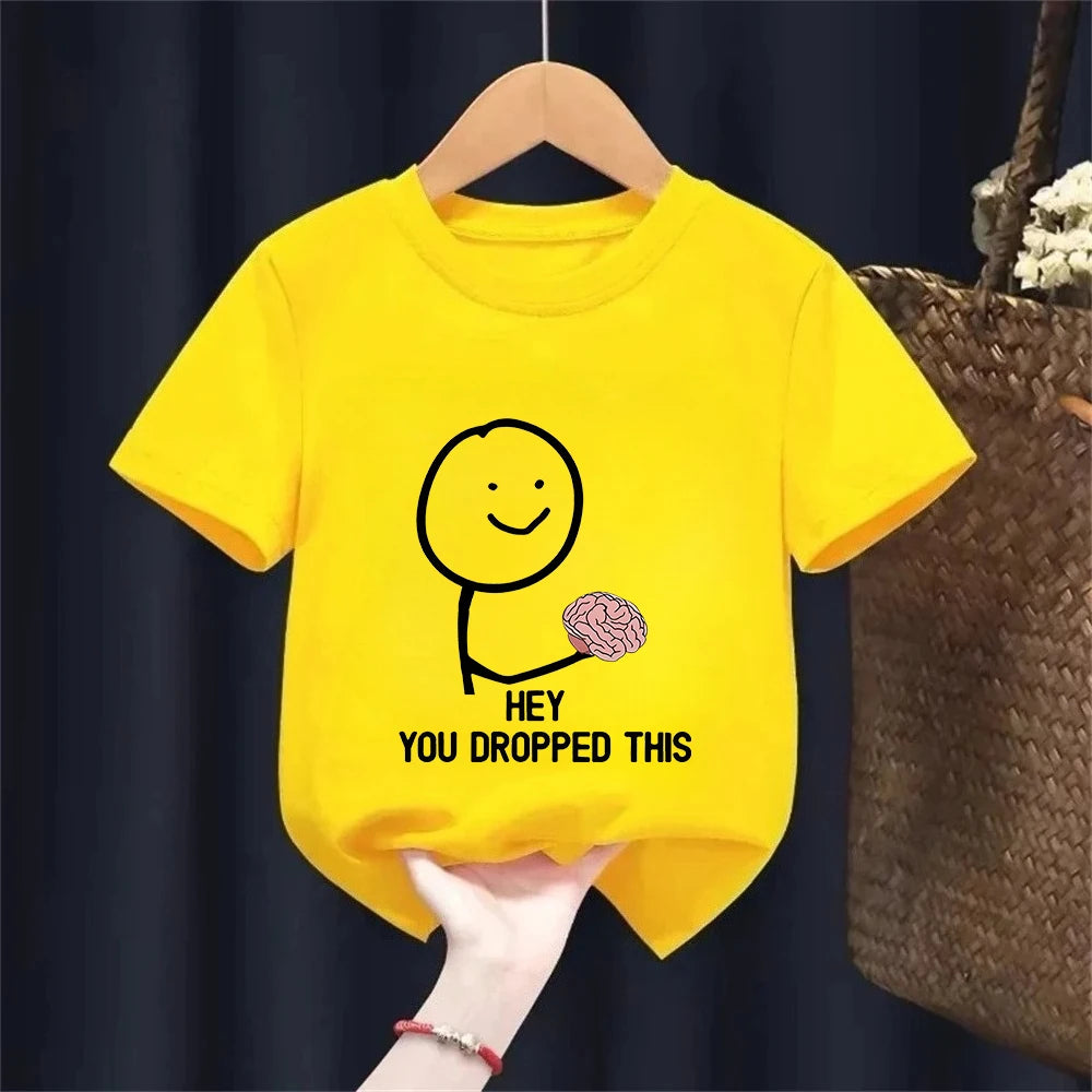 Funny T-shirt Humorous "PLZ USE IT" "Hey You Dropped This" Brain Print Short Sleeve T Shirt Clothing Top Tee Summer kids Shirt