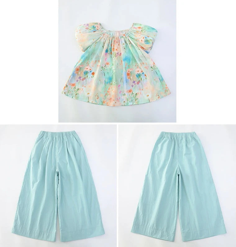 Child House Clothing Junior Top and Bottom Set Girls' Summer Clothes Children Teenage Girl Outfit 10 12 Years Old T-shirts Kids