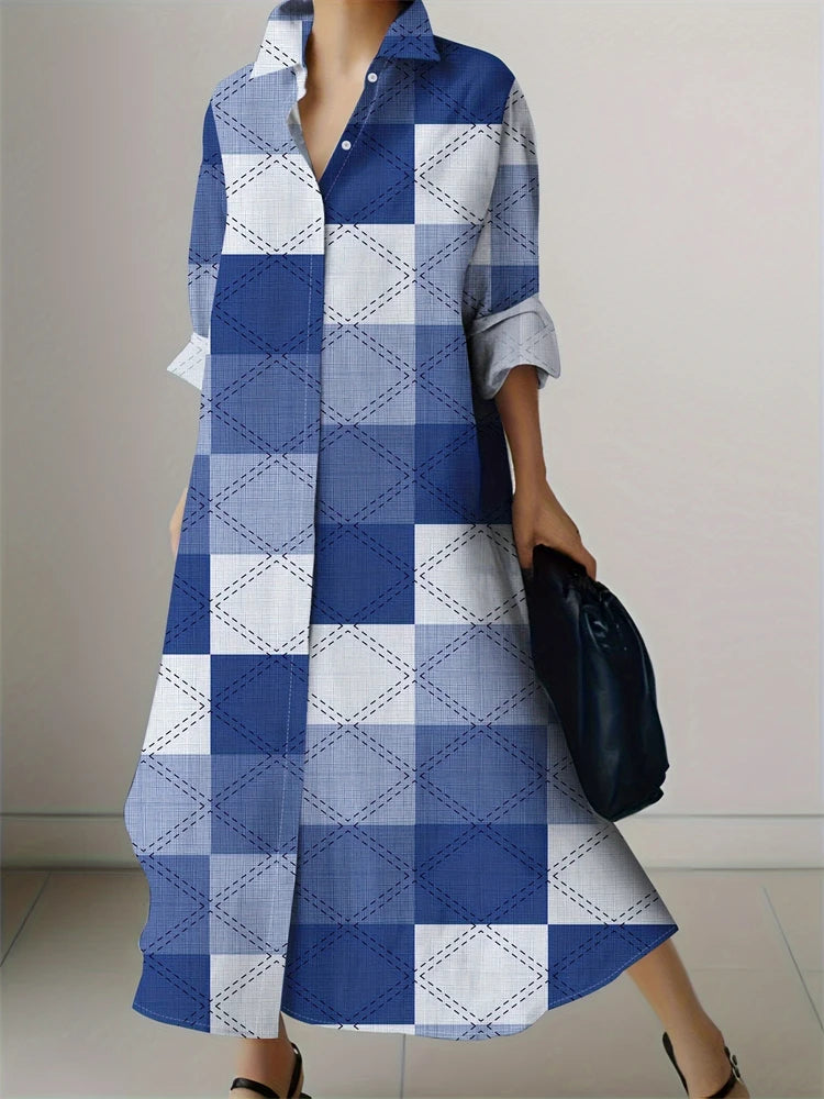 2024 Delicate Texture Ladies Autumn Long Cufflink Shirtdress Elegant Ladies Party Mid-length Dress New Women's Casual Home Wear