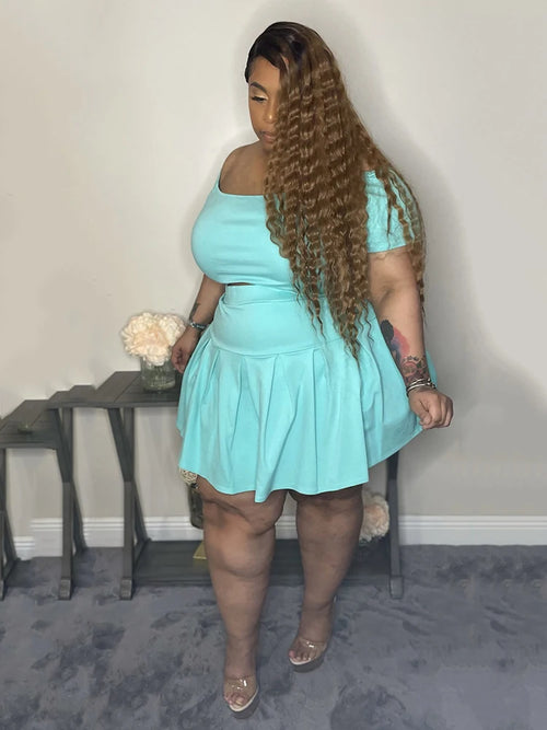 5xl Plus Size Women Clothing Wholesale Summer Outfits Crop Tops and Pleated Skirt Tracksuit Sweet Dress Suits Dropshipping