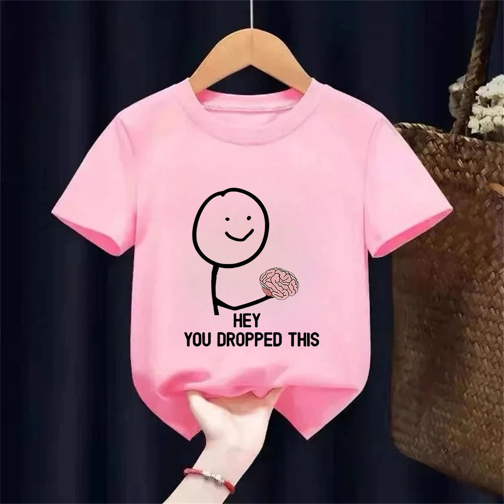 Funny T-shirt Humorous "PLZ USE IT" "Hey You Dropped This" Brain Print Short Sleeve T Shirt Clothing Top Tee Summer kids Shirt