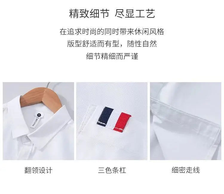 Men Clothing Summer Vintage Simple Appliques Lapel Button Down Shirt Trendy Casual Short Sleeve Slim Comfortable All Match Tops