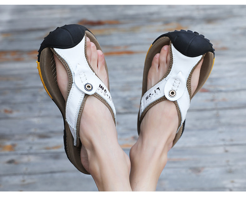 Genuine Cow Leather Shoes Men Sandals Mens Flip Flops Men's Casual Shoes Classic Massage Beach Slippers Anti-slip Summer 2021