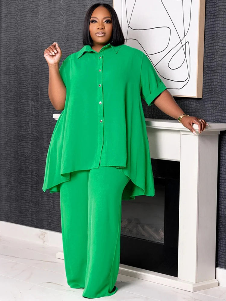 Summer Set Outfit Woman Loose Shirt Blouse and Pants Casual Plus Size for Women 4xl 5xl 6xl 2 Piece Set Wholesale Dropshipping