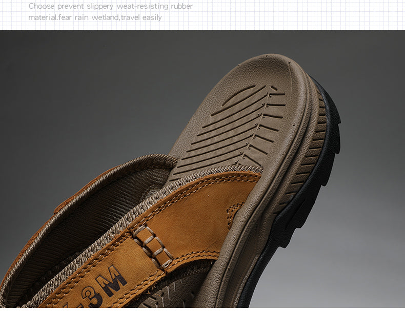 Genuine Cow Leather Shoes Men Sandals Mens Flip Flops Men's Casual Shoes Classic Massage Beach Slippers Anti-slip Summer 2021