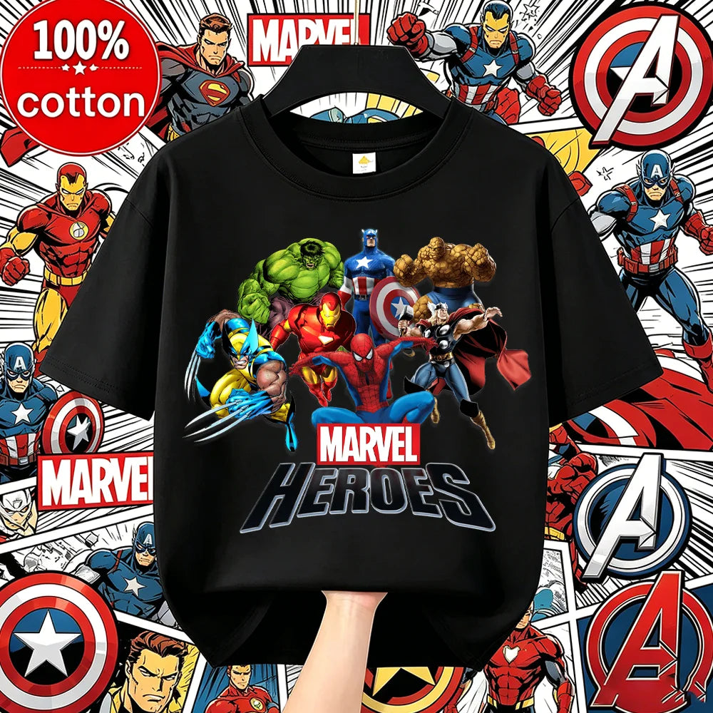 Summer Boys Girls Hulk T-Shirt 3-14 Years Marvel Super Hero Kids Spiderman Breathable Short Sleeve Avengers Soft Tee
