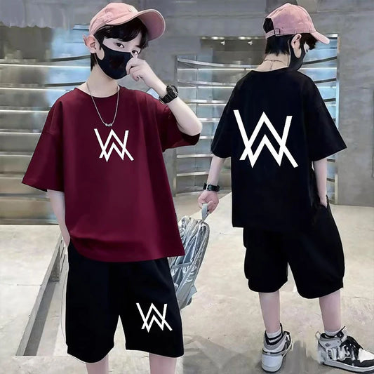 Summer Teenager Boys Clothing Set Cotton Letter Short Sleeve T-shirt Shorts 2Pc For 4-14Years Kids Fashion Outfits Children Suit