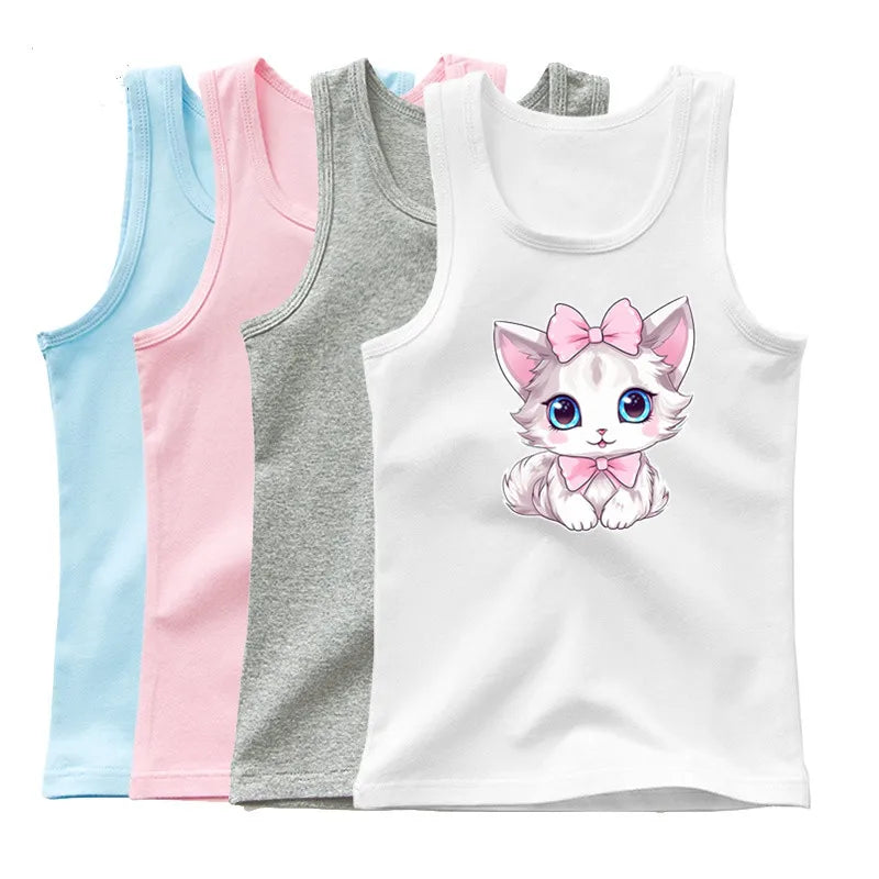 Girls Sleeveless Vest 2025 Summer New Sports Undershirt Cute Owl Print Cotton Tank Top for Kids 3-14 Years