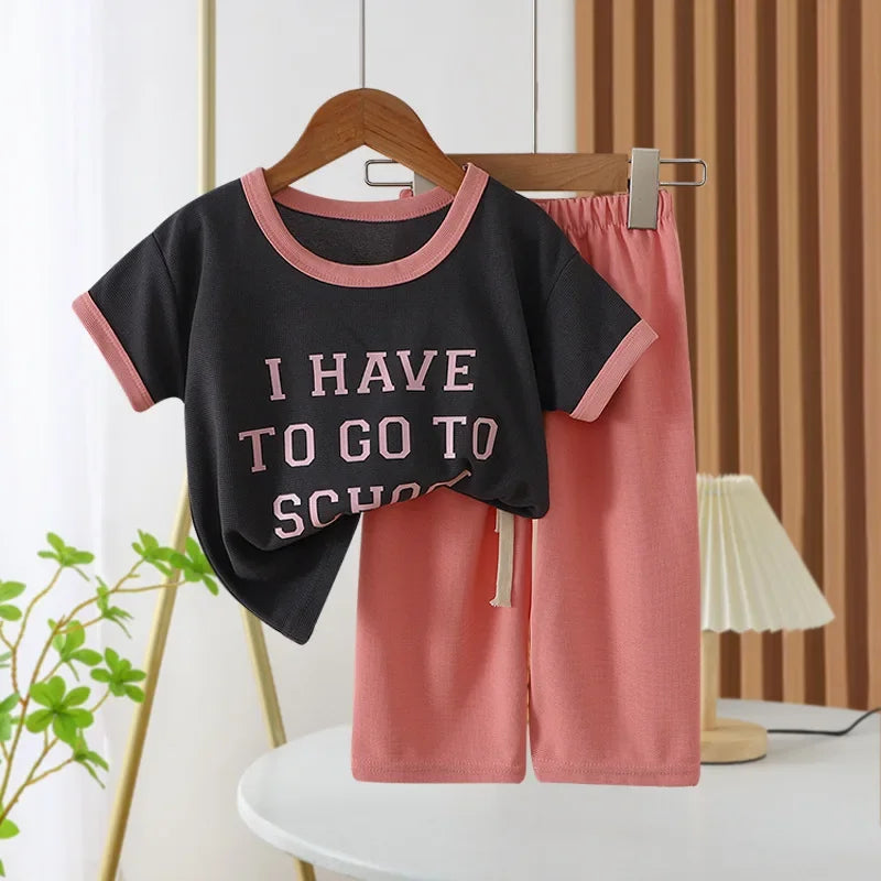 Summer Children's Clothing Sets 2025 Sports School Outfits for Baby Girl Boy 2-Piece Suit T-shirts + Pants Kids 1-8 Years Old