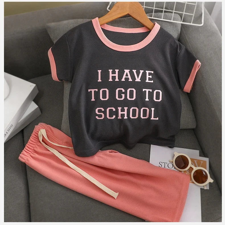 Summer Children's Clothing Sets 2025 Sports School Outfits for Baby Girl Boy 2-Piece Suit T-shirts + Pants Kids 1-8 Years Old