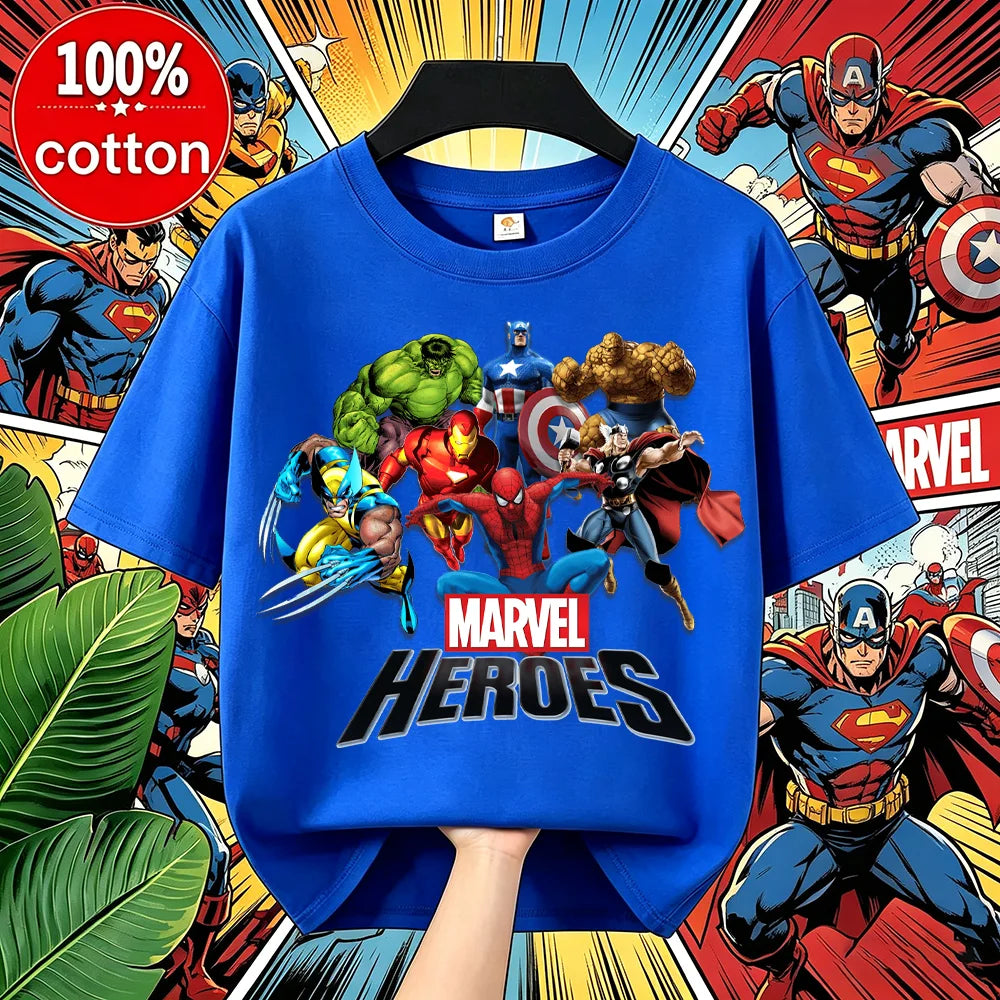 Summer Boys Girls Hulk T-Shirt 3-14 Years Marvel Super Hero Kids Spiderman Breathable Short Sleeve Avengers Soft Tee