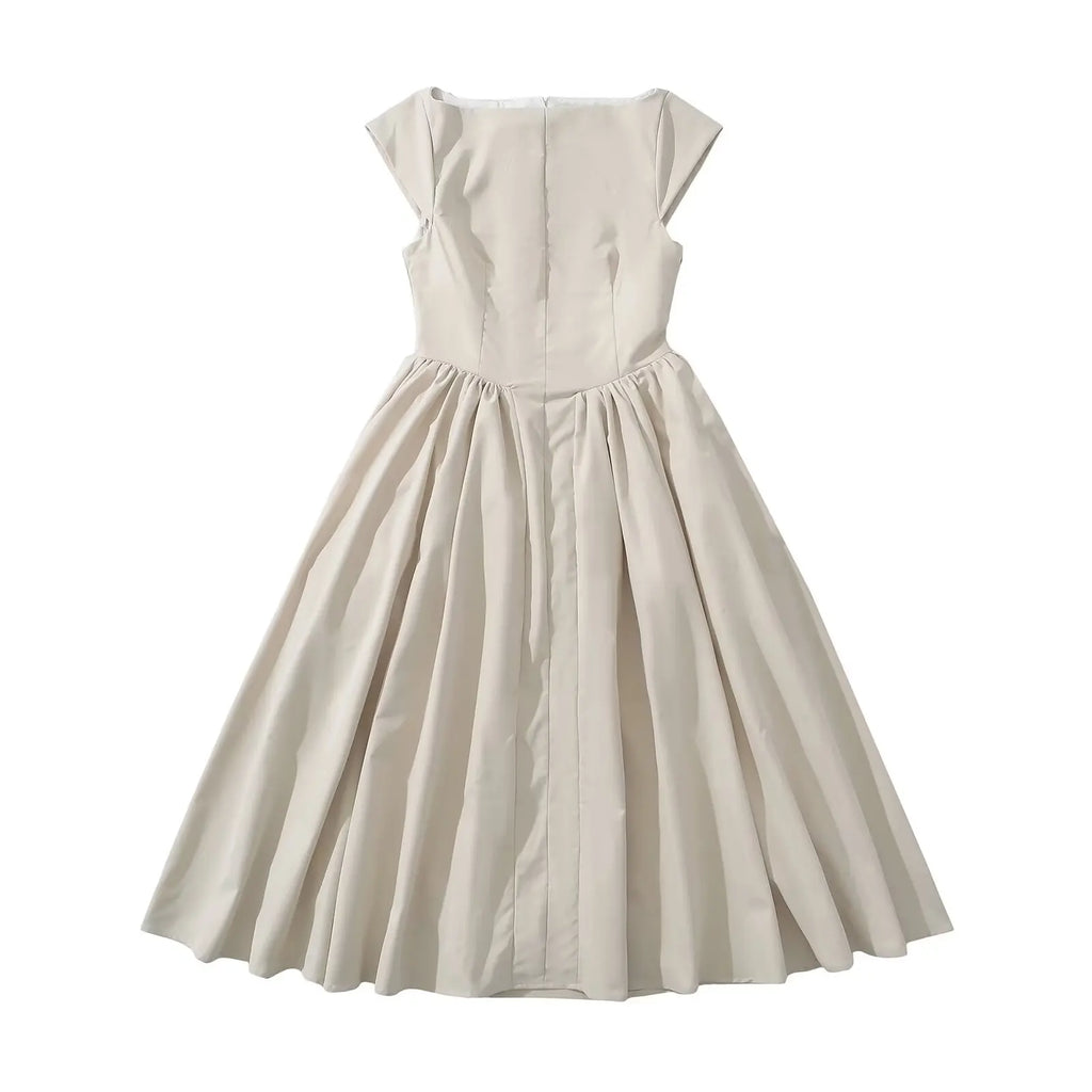 YENKYE High Street Women Sexy Backless Pleated Swing A-line Midi Dresses Short Sleeve Low Waist Elegant Party Dress Black Robe