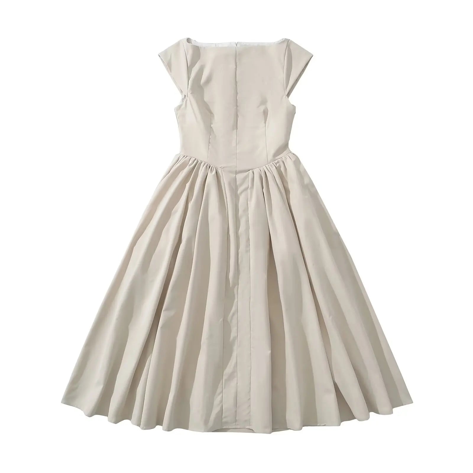 YENKYE High Street Women Sexy Backless Pleated Swing A-line Midi Dresses Short Sleeve Low Waist Elegant Party Dress Black Robe