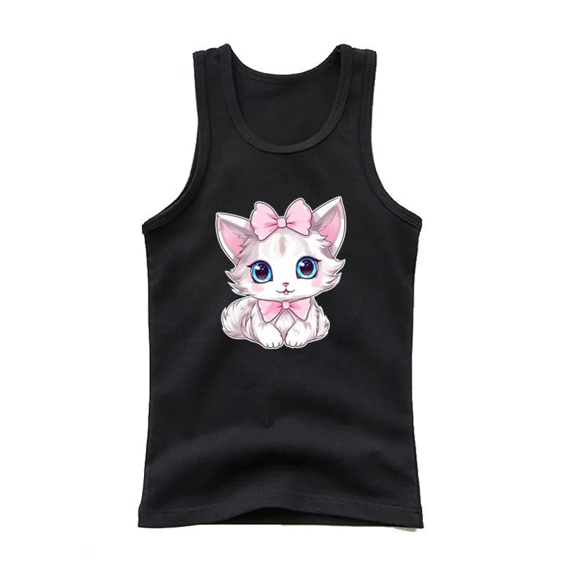 Girls Sleeveless Vest 2025 Summer New Sports Undershirt Cute Owl Print Cotton Tank Top for Kids 3-14 Years