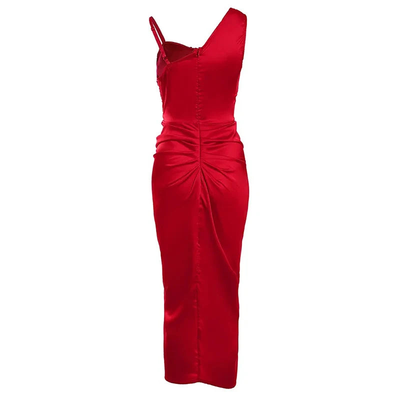 Summer Women Dress Summer Elegant Split Up Flower Print Sleeveless Midi Bodycon Dresses For Women  Party Cocktail Robe 2022