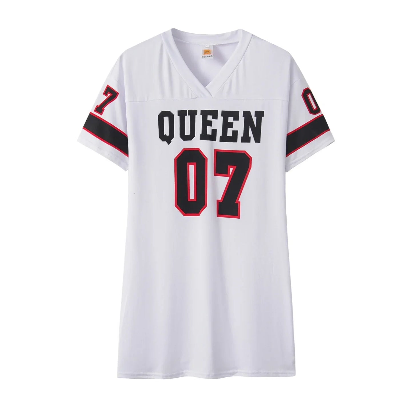 European and American CloThing Summer 07 LeTTer PrinTed Mid-lengTh T-shirT V Skin-friendly Milk Silk Collar Pullover ShorT-sl...
