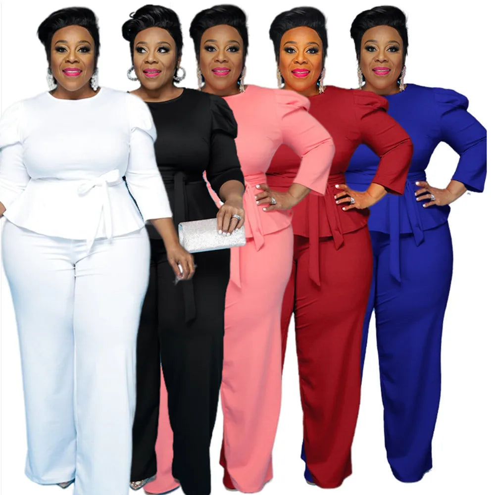 Wmstar Plus Size Sets Two Piece Set Women Fashion Solid Round Collar Half Sleeves Office Ladies Outfits Wholesale Dropshipping