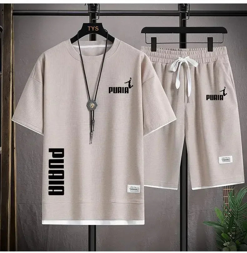 2026 new men's summer clothing, quick drying, breathable, elastic, short sleeves + short pants, two-piece set, a combination of