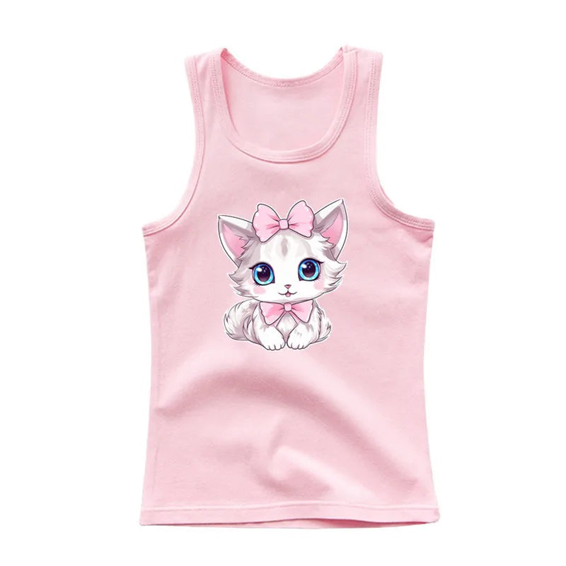 Girls Sleeveless Vest 2025 Summer New Sports Undershirt Cute Owl Print Cotton Tank Top for Kids 3-14 Years