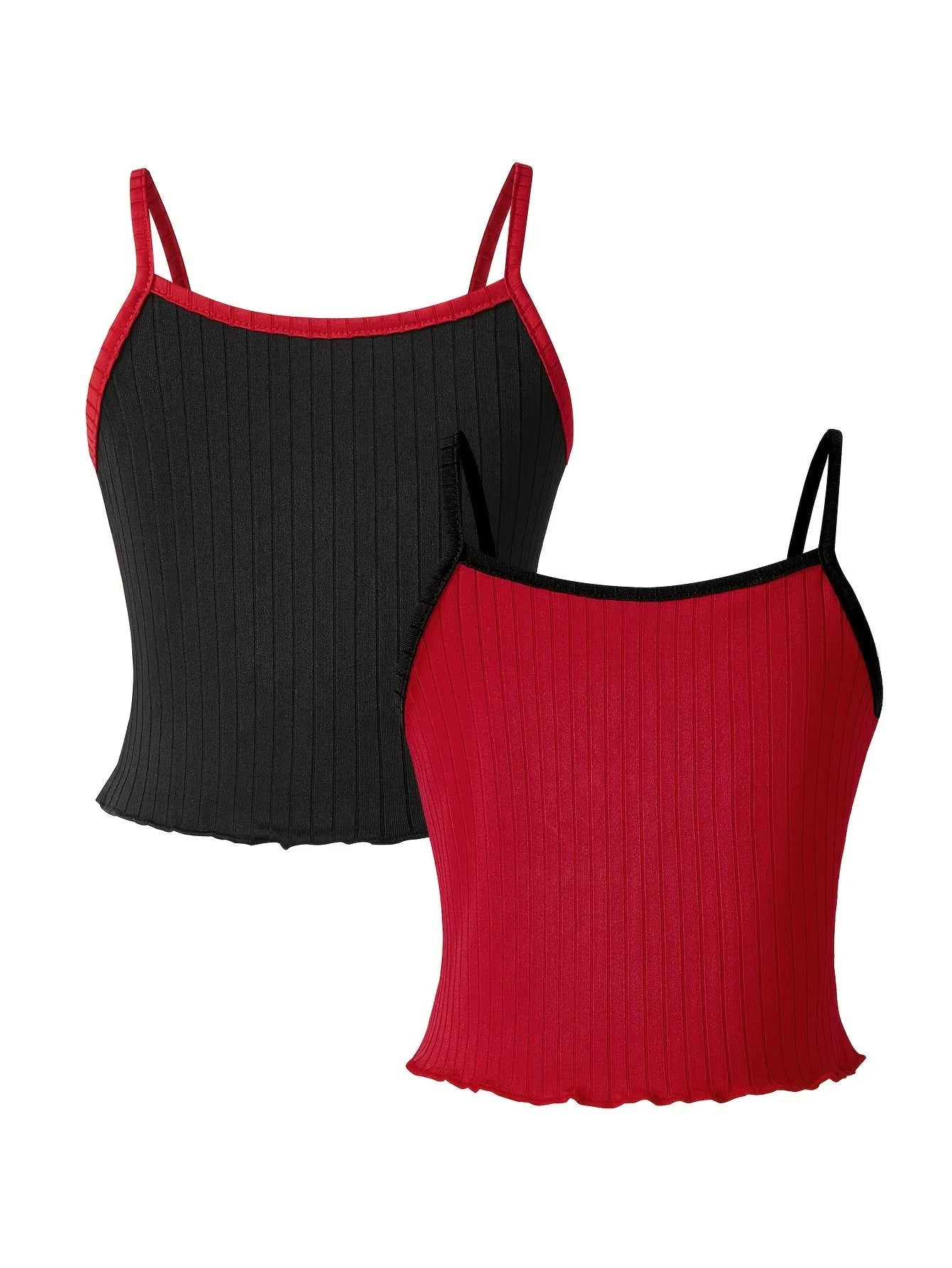 2-Pack Girls Spider Embroidered Ribbed Crop Cami Tops Casual Y2K Streetwear