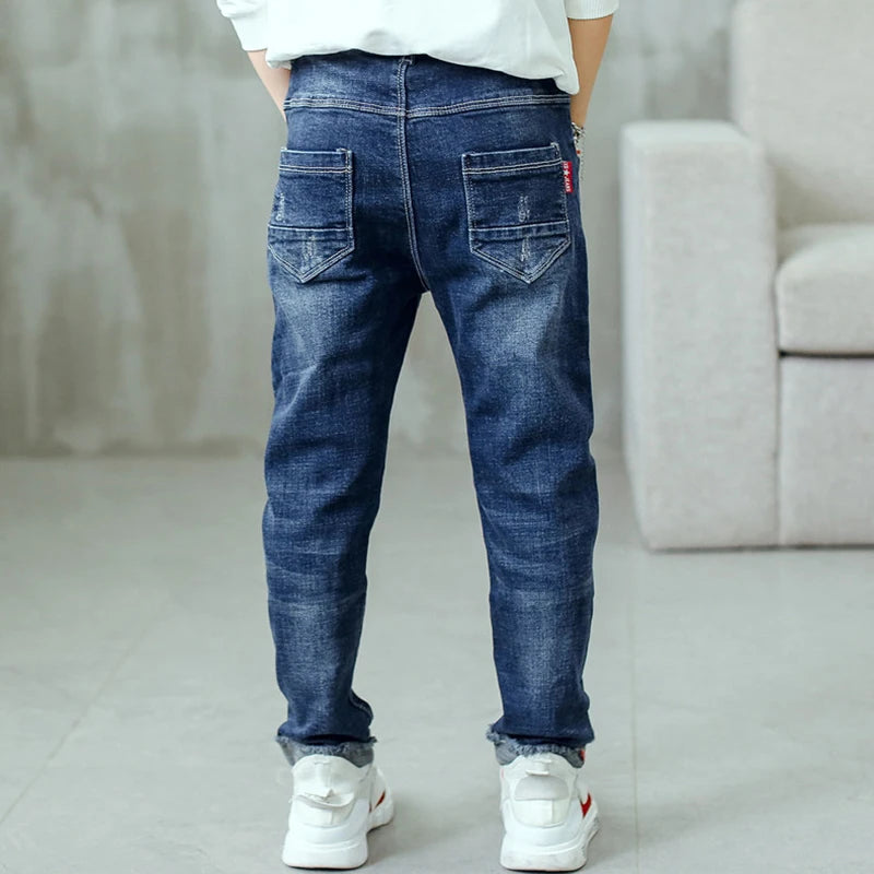 New Spring Autumn Boys Jeans Letter M Slim Fit Style Casual Long Trousers For Kids Handsome Children Birthday Present