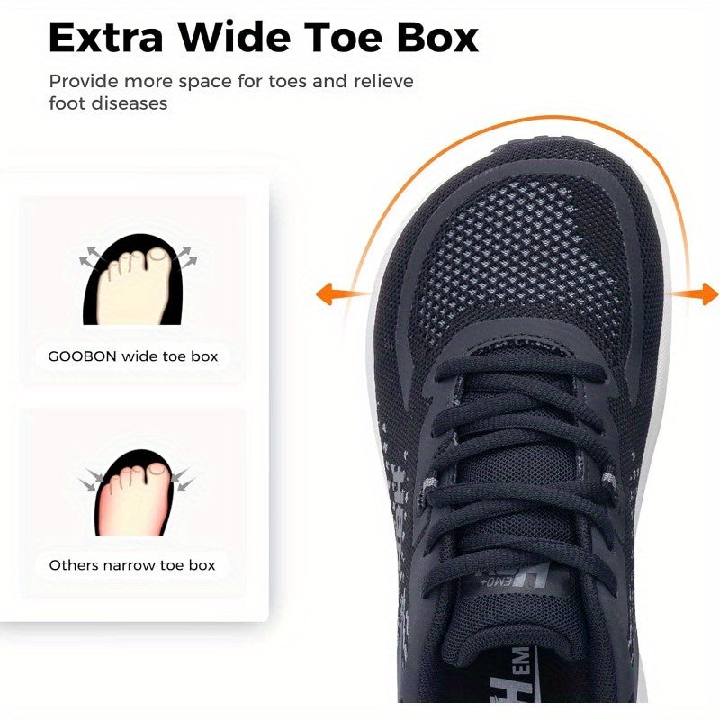 Women's Wide-Width Supportive TPU Gel Cushioning Tennis Running Shoes - Lightweight Zero-Drop All-Weather Gym Shoes with Arch & Stability Technology, Black/White/Gray/Gray & Black Color Options for Walking, Fitness, Sports -