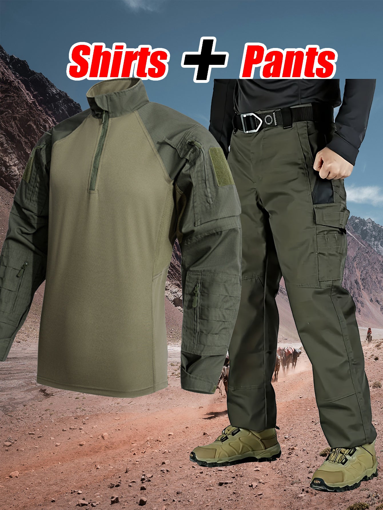 Men'S Tactical Clothing Long Sleeve Ripstop High Quality Clothing Combat Shirt and Pants Elbow Knee Pads with Zippered Compartments, Loose Fit All Season Hiking and Street Clothing - Machine Washable, No Strap Waist Belt, Tac