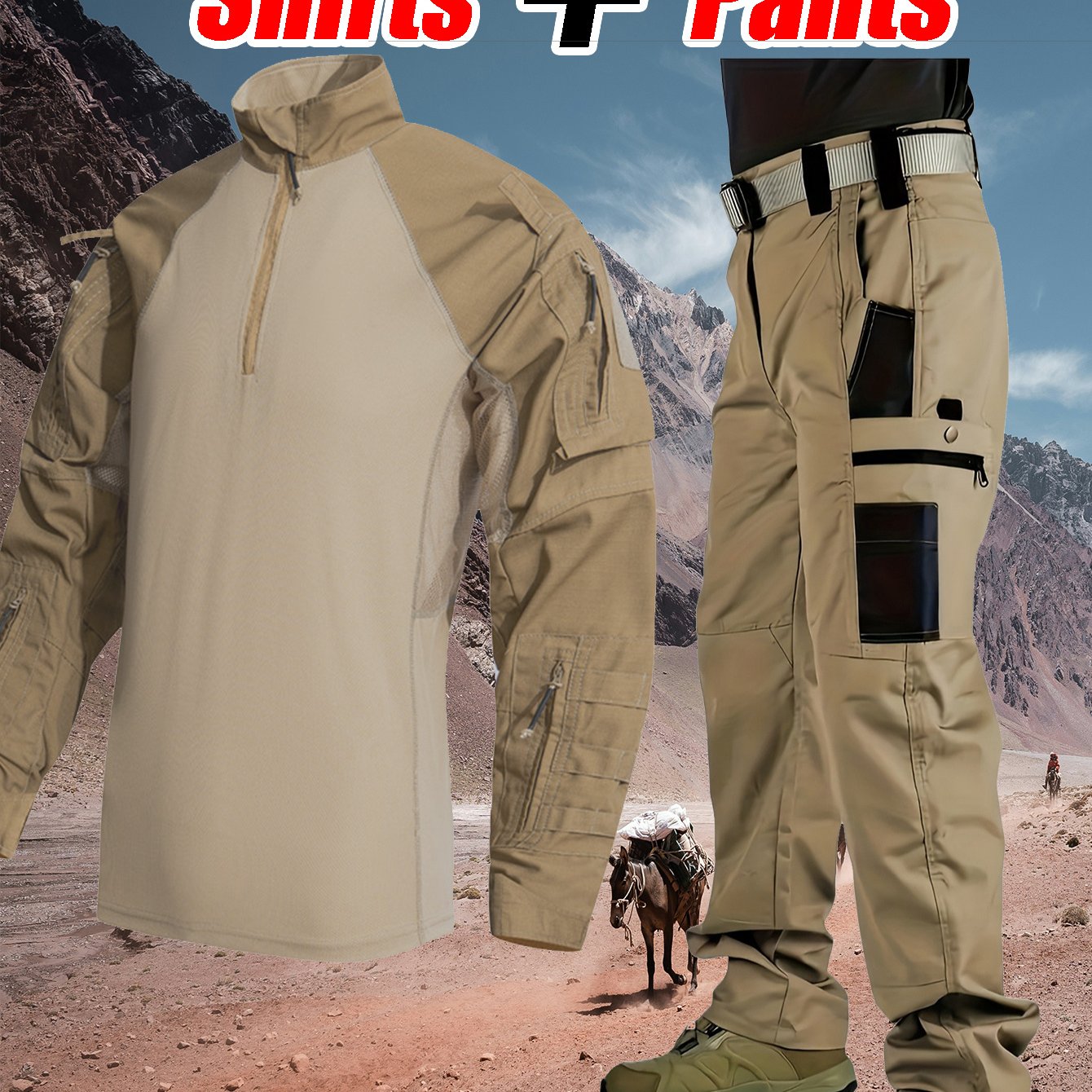 Men'S Tactical Clothing Long Sleeve Ripstop High Quality Clothing Combat Shirt and Pants Elbow Knee Pads with Zippered Compartments, Loose Fit All Season Hiking and Street Clothing - Machine Washable, No Strap Waist Belt, Tac