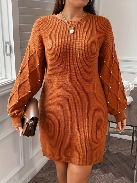 Plus Size - New Winter Collection Featuring a Beaded Round-Neck Sweater And a Bodycon Skirt, Perfect for European And American Office Wear.