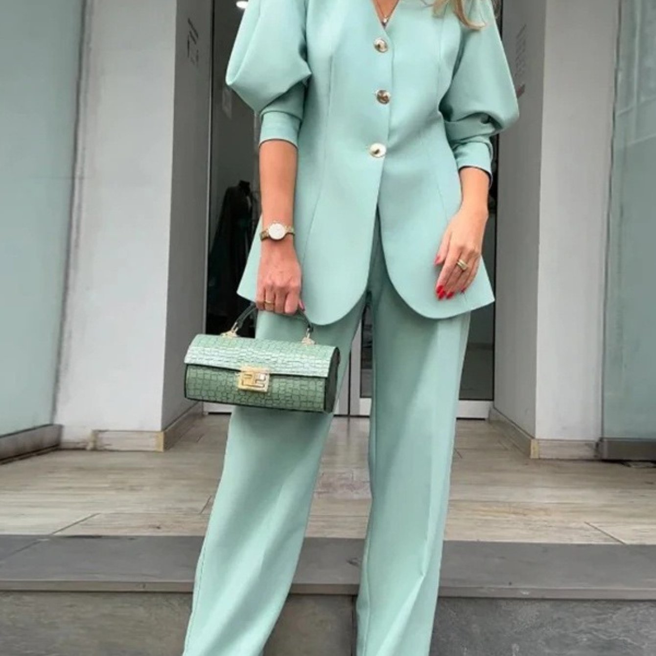 New fashion solid color lantern sleeve loose suit temperament commuter suit, Formal Outfit, Office Wear, Elegant Design, Stylish Suit, Nonstretch Fabric, Highquality Material, Stylish Commuters, Fashion Lovers