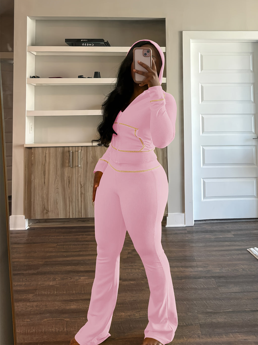 Womens Outfit 2pcs Lounge Hoodie Flare Pant Sets, Weekend Outfit, Sporty Look, Easy Care, Breathable Material, Comfy Clothing, Women's Fashion