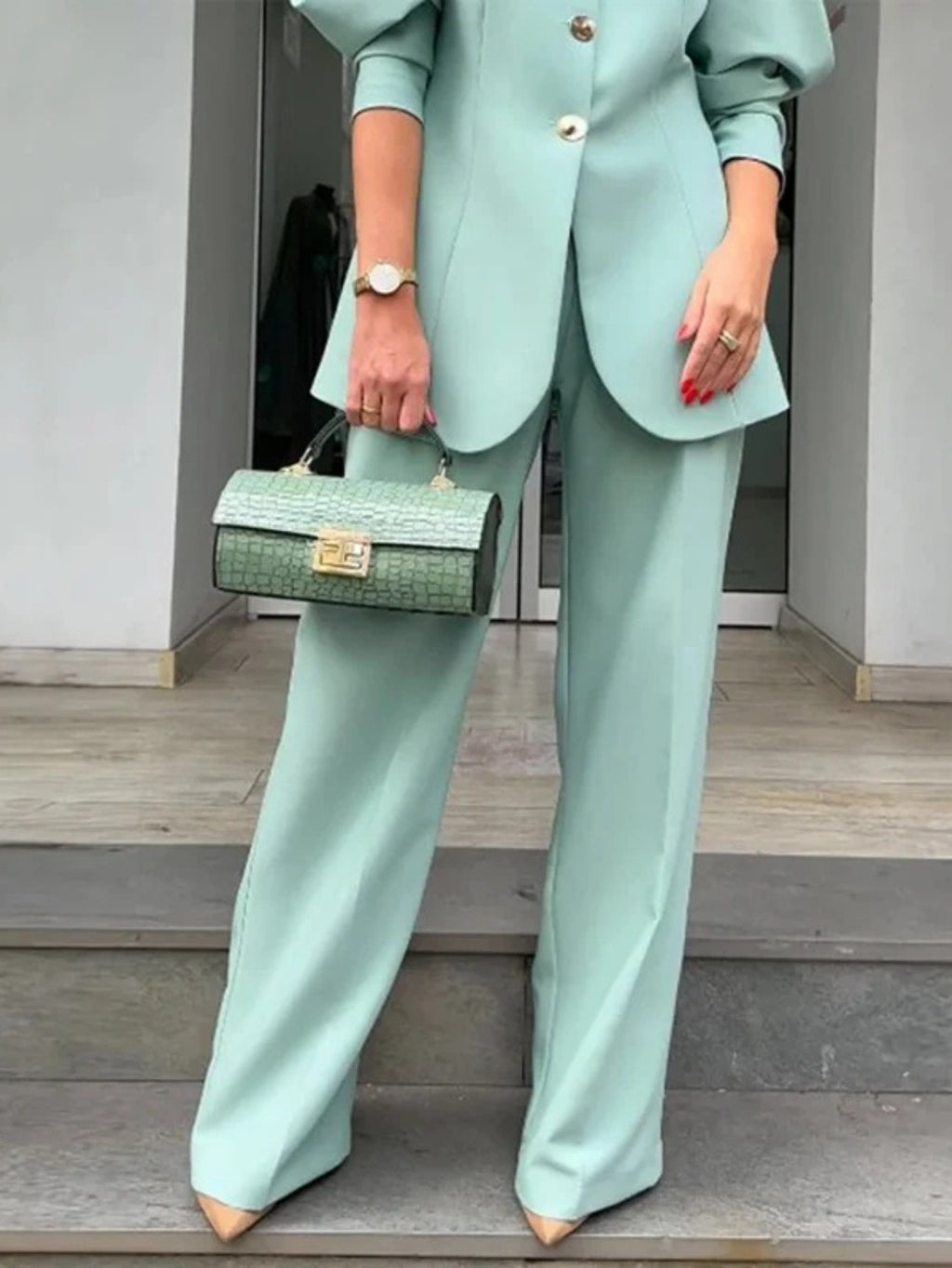 New fashion solid color lantern sleeve loose suit temperament commuter suit, Formal Outfit, Office Wear, Elegant Design, Stylish Suit, Nonstretch Fabric, Highquality Material, Stylish Commuters, Fashion Lovers
