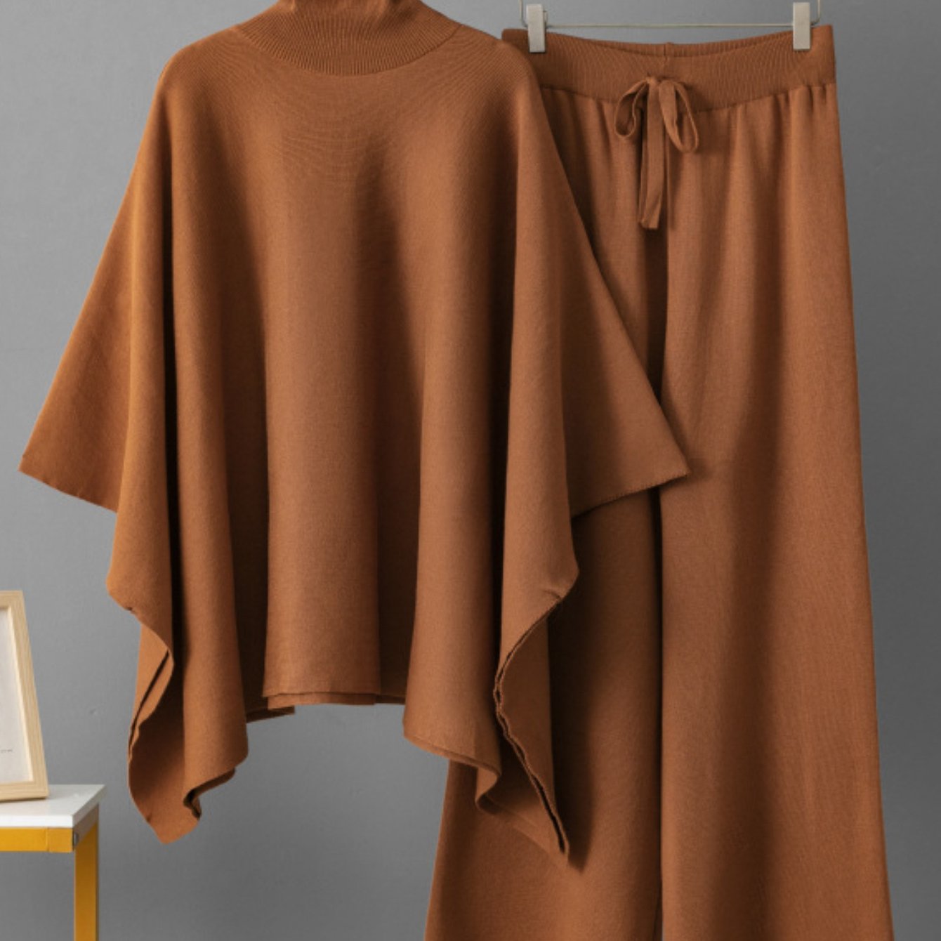 Autumn and winter Women's shawl coat with wide-leg pants two-piece high-end light luxury fashion socialite suit for women, Autumn Outfit, Formal Occasion Wear, Elegant Suit, Sophisticated Look, Comfortable Fit, Durable Constr