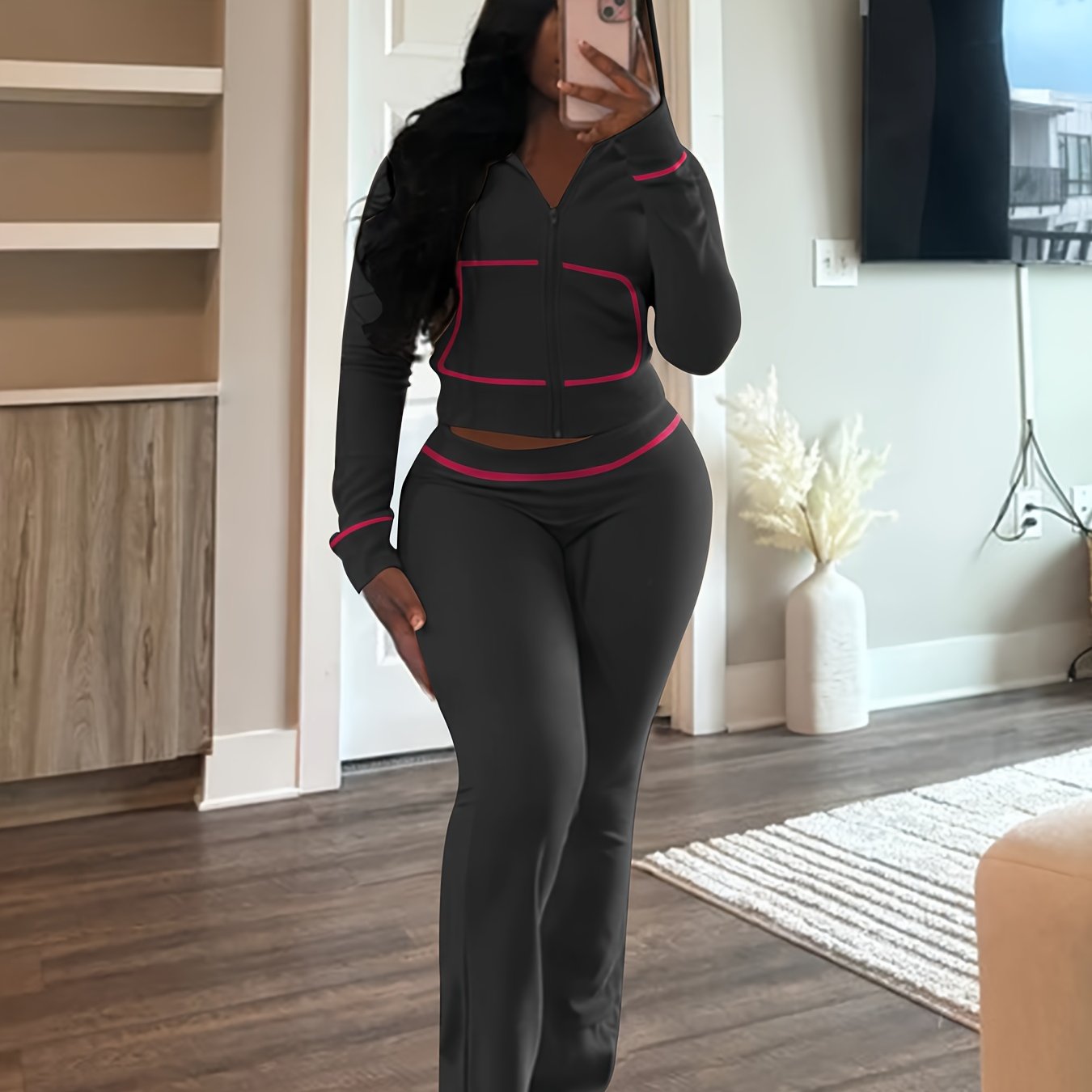 Womens Outfit 2pcs Lounge Hoodie Flare Pant Sets, Weekend Outfit, Sporty Look, Easy Care, Breathable Material, Comfy Clothing, Women's Fashion
