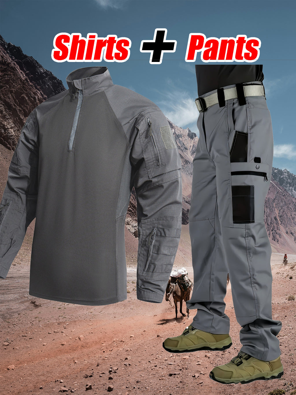 Men'S Tactical Clothing Long Sleeve Ripstop High Quality Clothing Combat Shirt and Pants Elbow Knee Pads with Zippered Compartments, Loose Fit All Season Hiking and Street Clothing - Machine Washable, No Strap Waist Belt, Tac