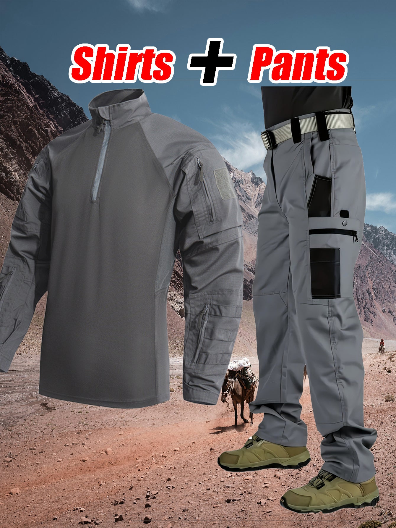 Men'S Tactical Clothing Long Sleeve Ripstop High Quality Clothing Combat Shirt and Pants Elbow Knee Pads with Zippered Compartments, Loose Fit All Season Hiking and Street Clothing - Machine Washable, No Strap Waist Belt, Tac