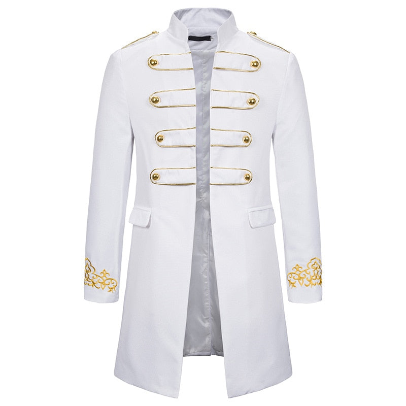 White Stand Collar Embroidery Blazer Men Military Dress Tuxedo Blazer Men Suit Jacket Nightclub Stage Cosplay Blazer Masculino - keikeishopping
